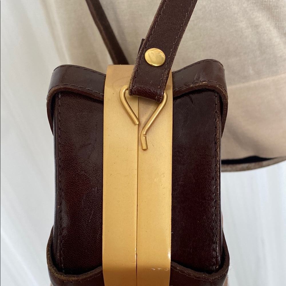 KENO by RO -EL Elegant Brown and Gold Box Crossbody 100% leather Handbag - Picture 10 of 16